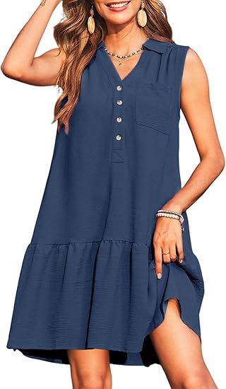 Buy Spring And Summer V-neck Buttons Sleeveless Dress online at DLC Market
