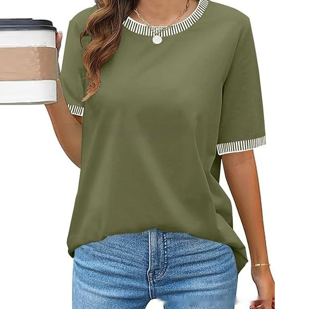 Buy European And American Fashion Casual Multicolor Knitted Color Striped Short Sleeve online at DLC Market