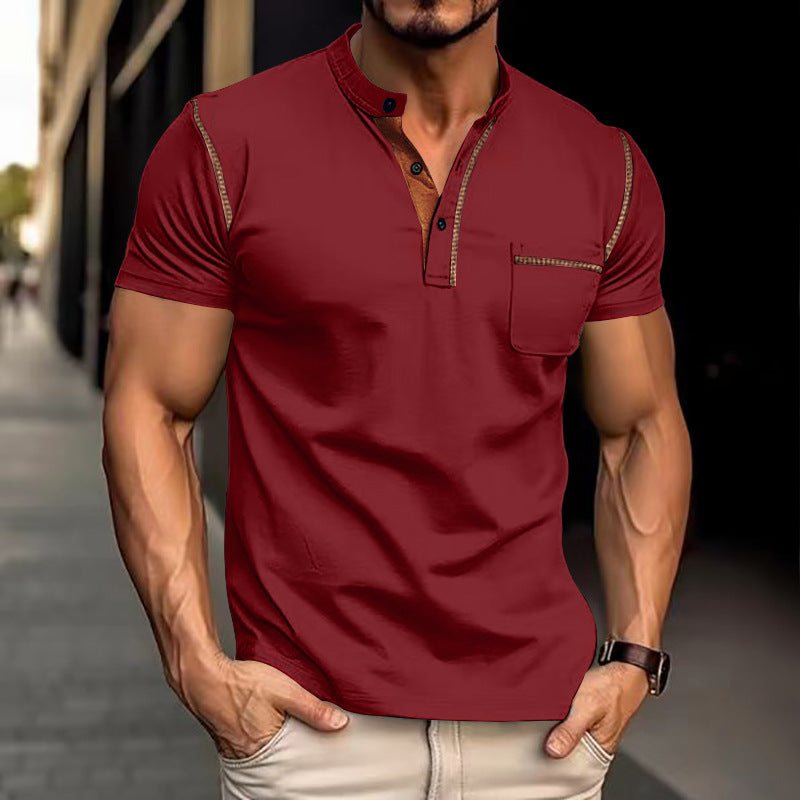 Men's Short Sleeve Polo Shirt Henry T-shirts - Casual Summer Quick Dry Top - Breathable Cotton Blend Knit Tee Sports Street Fashion Top by null