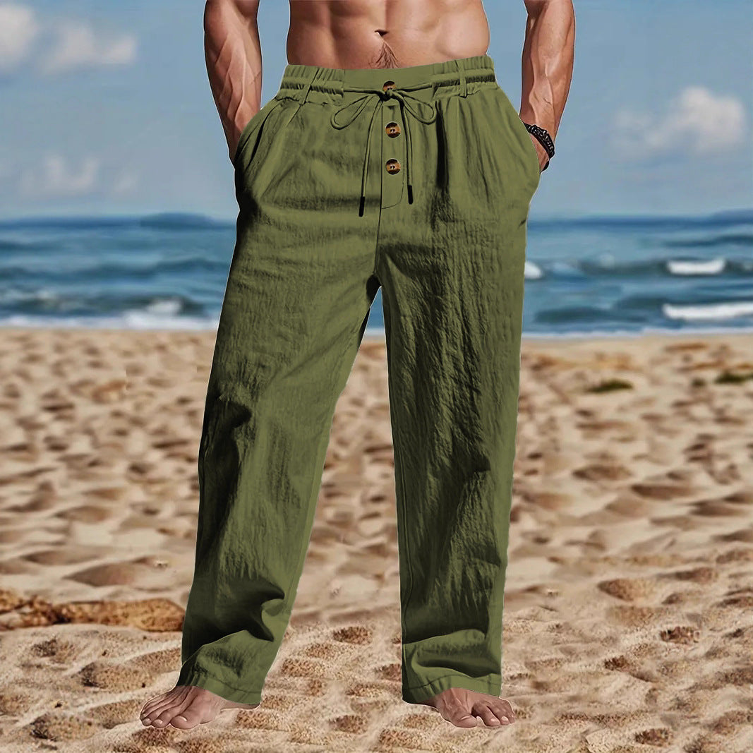 Men's Trousers Breathable Skin-Friendly Loose Fit Casual Beach Pants For Sports Summer by null