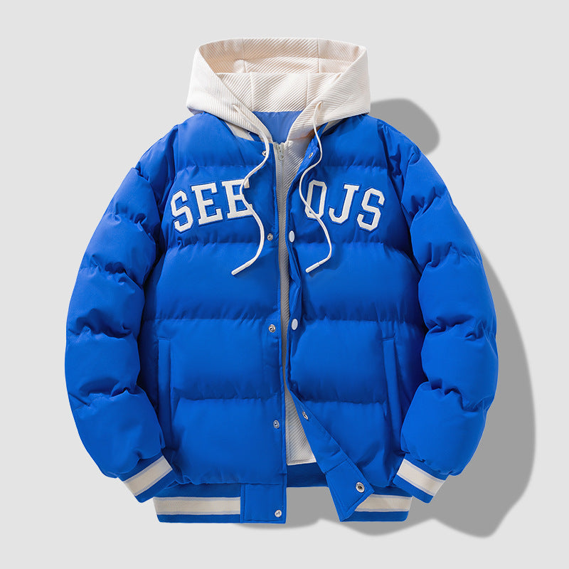 Fashion Letter Hooded Cotton Coat Winter Warm Solid Zipper Jacket For Men Teenagers Clothing by null