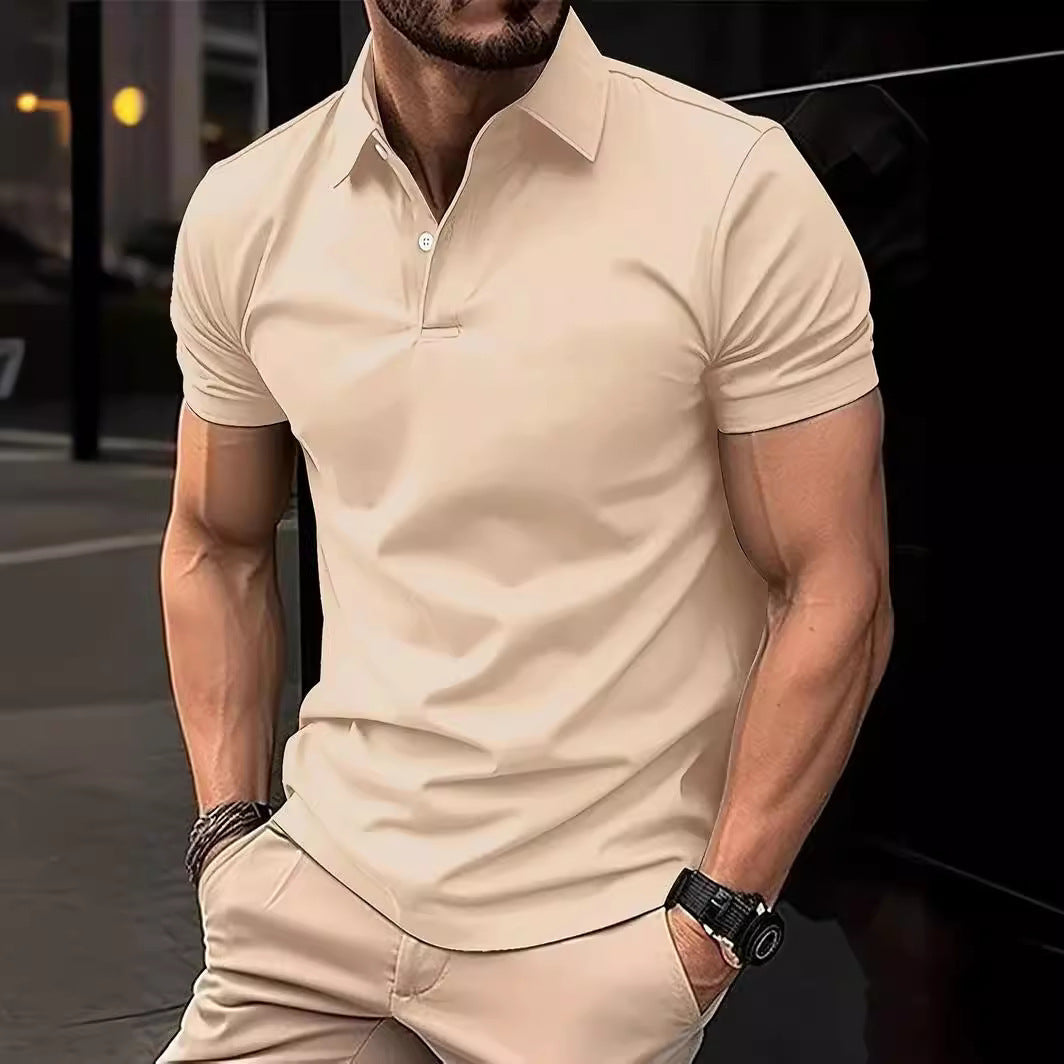 High Sense Casual Solid Color Buttons Short Sleeve by null