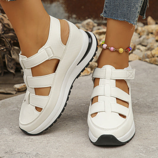 Womens breathable hollow round toe wedge shoes with velcro | DLC Market