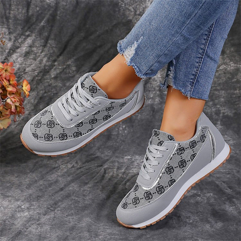 Buy Flower Print Lace-up Sneakers Casual Fashion Lightweight Breathable Walking Running Sports Shoes Women Flats online at DLC Market