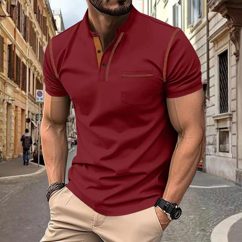 Men's Short Sleeve Polo Shirt Henry T-shirts - Casual Summer Quick Dry Top - Breathable Cotton Blend Knit Tee Sports Street Fashion Top by null