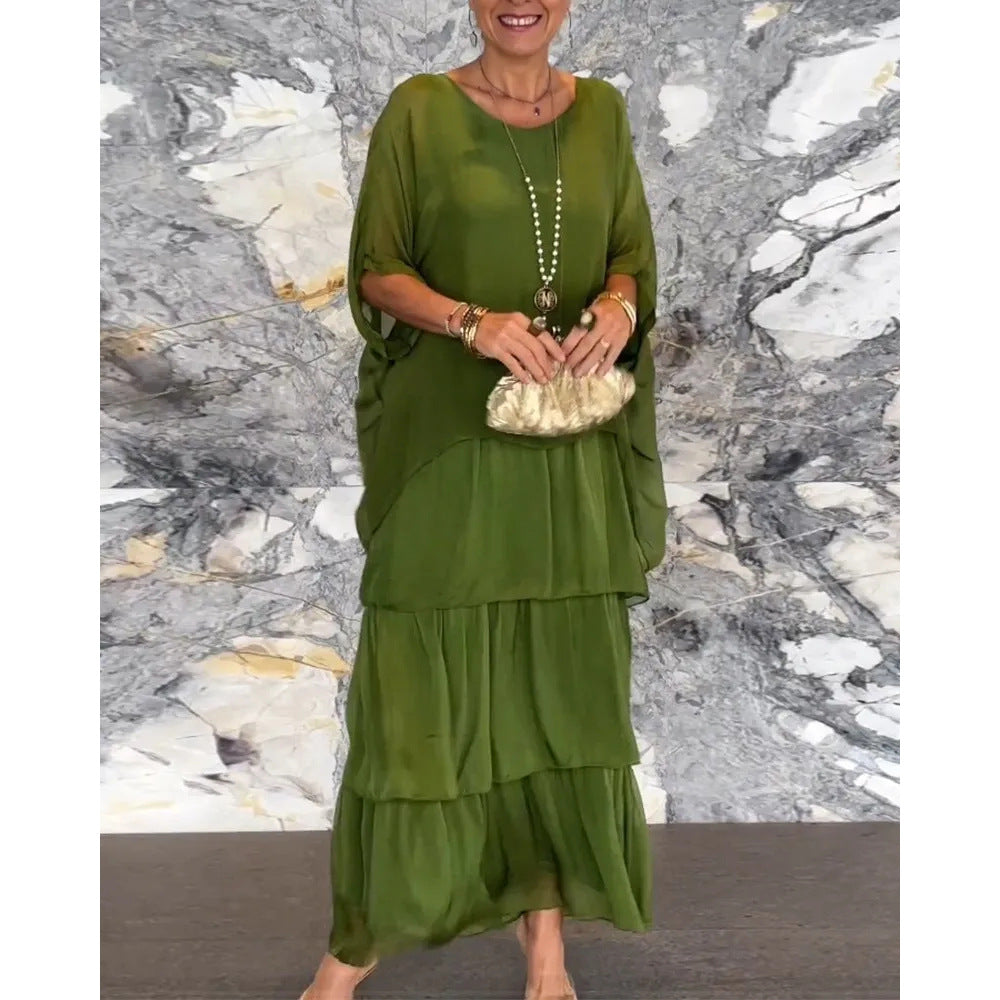 Buy Women's Fashion Temperament Crew Neck Batwing Sleeve Dress online at DLC Market