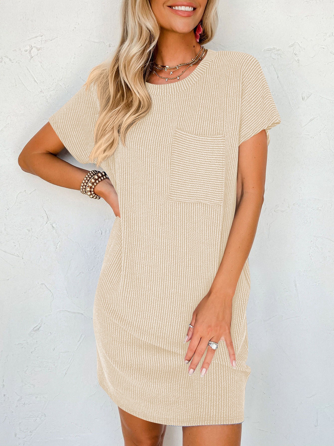 Buy Striped Short Sleeve Pocket Dress Women online at DLC Market