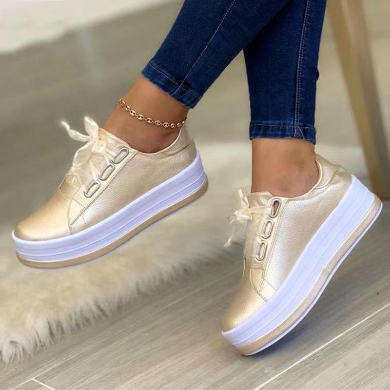 Buy Single Large Size Casual European And American Lace-up Flat Round Toe Platform Women's Shoes online at DLC Market