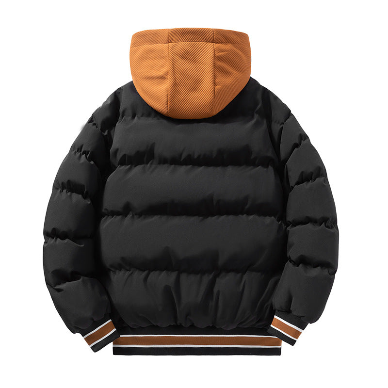 Fashion Letter Hooded Cotton Coat Winter Warm Solid Zipper Jacket For Men Teenagers Clothing by null