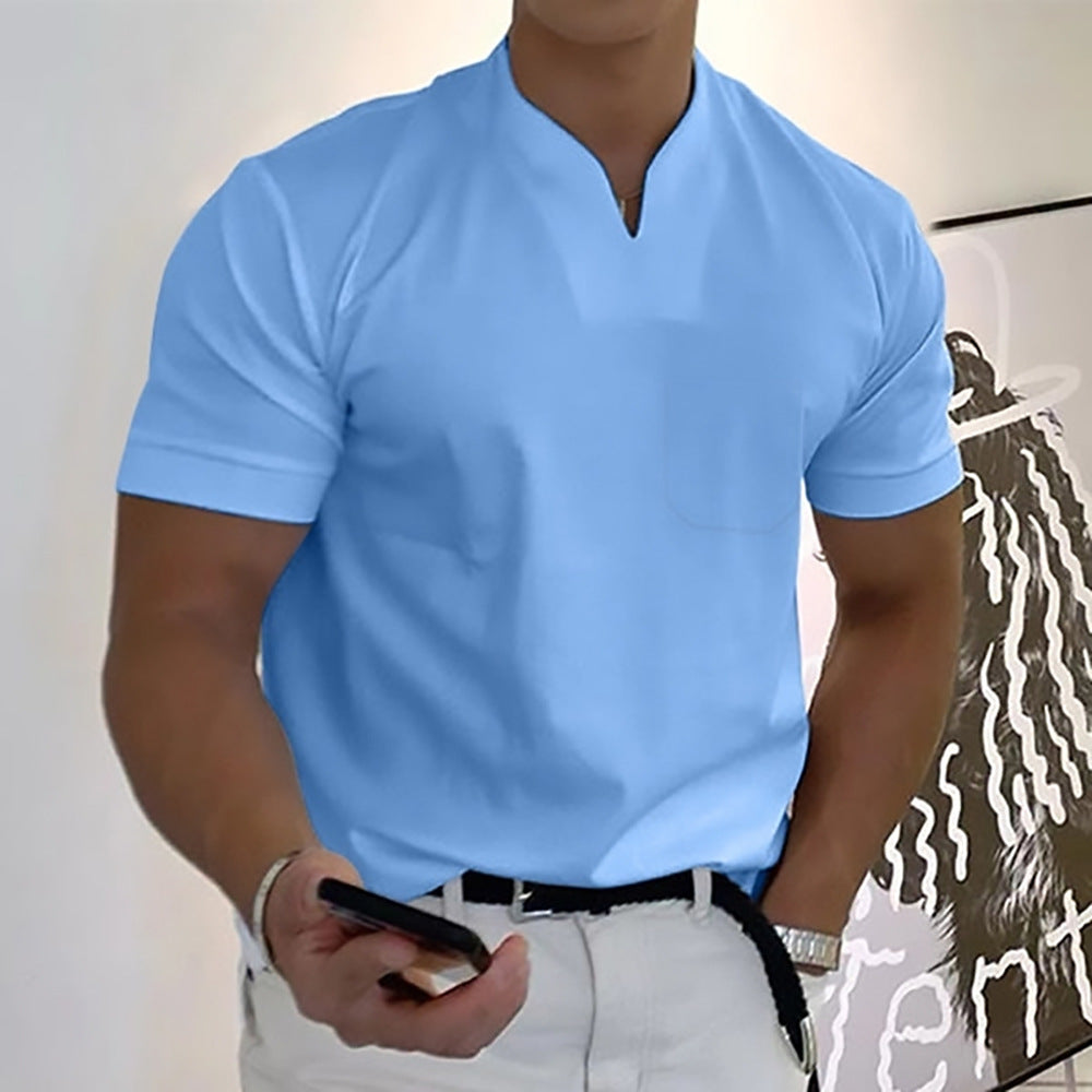 Summer Short Sleeve Shirt Men Fitness Plus Size Sports T-Shirt Elastic Cotton Pocket by null