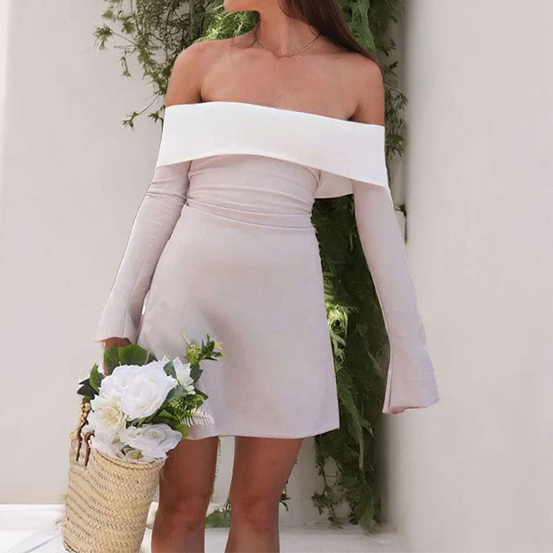 Buy Contrast Color Laminated Chest Wrap Long Sleeve Dress online at DLC Market