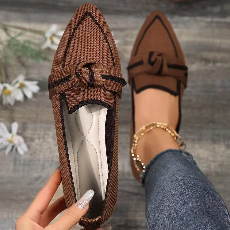 Buy Fashion Pointed Toe Bow Flat Shoes For Women Lying Woven Slip-on Breathable Shoes Summer online at DLC Market