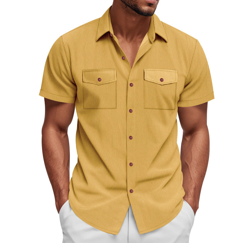 Loose Heavy Lapel Corduroy Workwear Short Sleeve Shirt by null