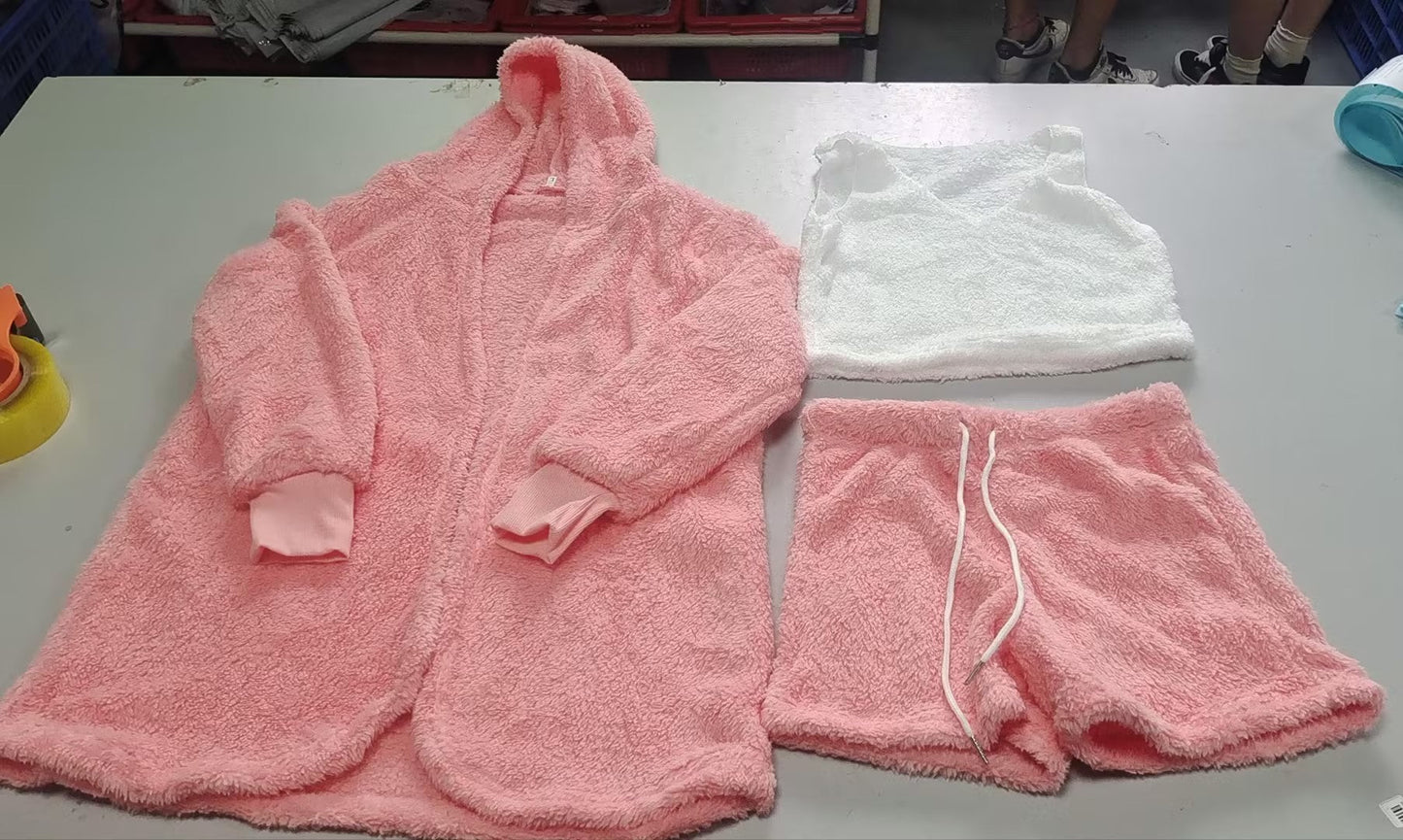 3pcs Womens Clothing Long Sleeve Crop Tank Top And Drawstring Shorts Pajama Set by null