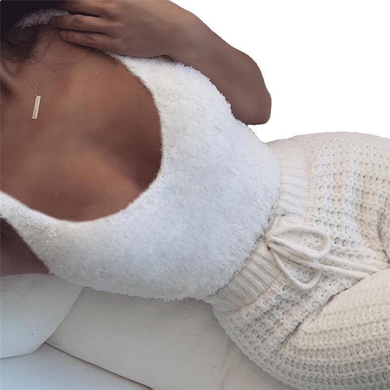 3pcs Womens Clothing Long Sleeve Crop Tank Top And Drawstring Shorts Pajama Set by null