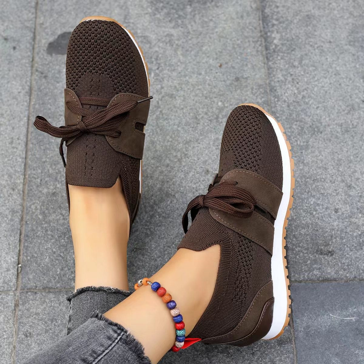 Buy New Lace Up Mesh Flats Shoes For Women Breathable Casual Breathable Walking Wedges Shoes online at DLC Market
