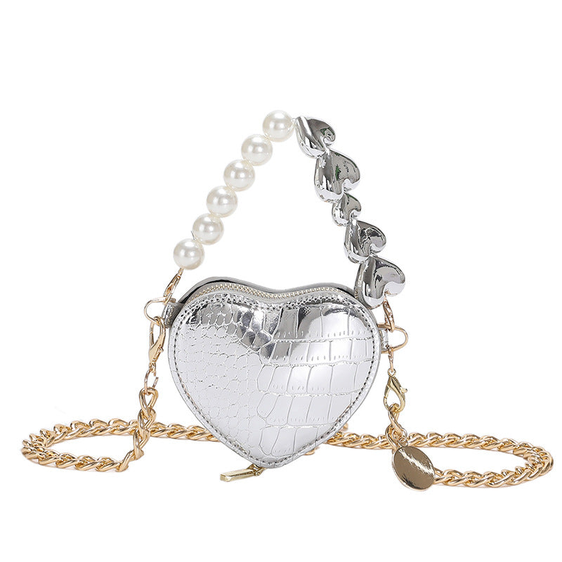 Buy Mini Love-shape Pearls Handbag Fashion Cute Chain Lipstick Bag Women's Bright Candy Color Shoulder Messenger Bag online at DLC Market
