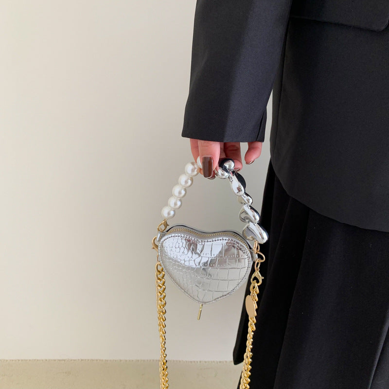 Buy Mini Love-shape Pearls Handbag Fashion Cute Chain Lipstick Bag Women's Bright Candy Color Shoulder Messenger Bag online at DLC Market