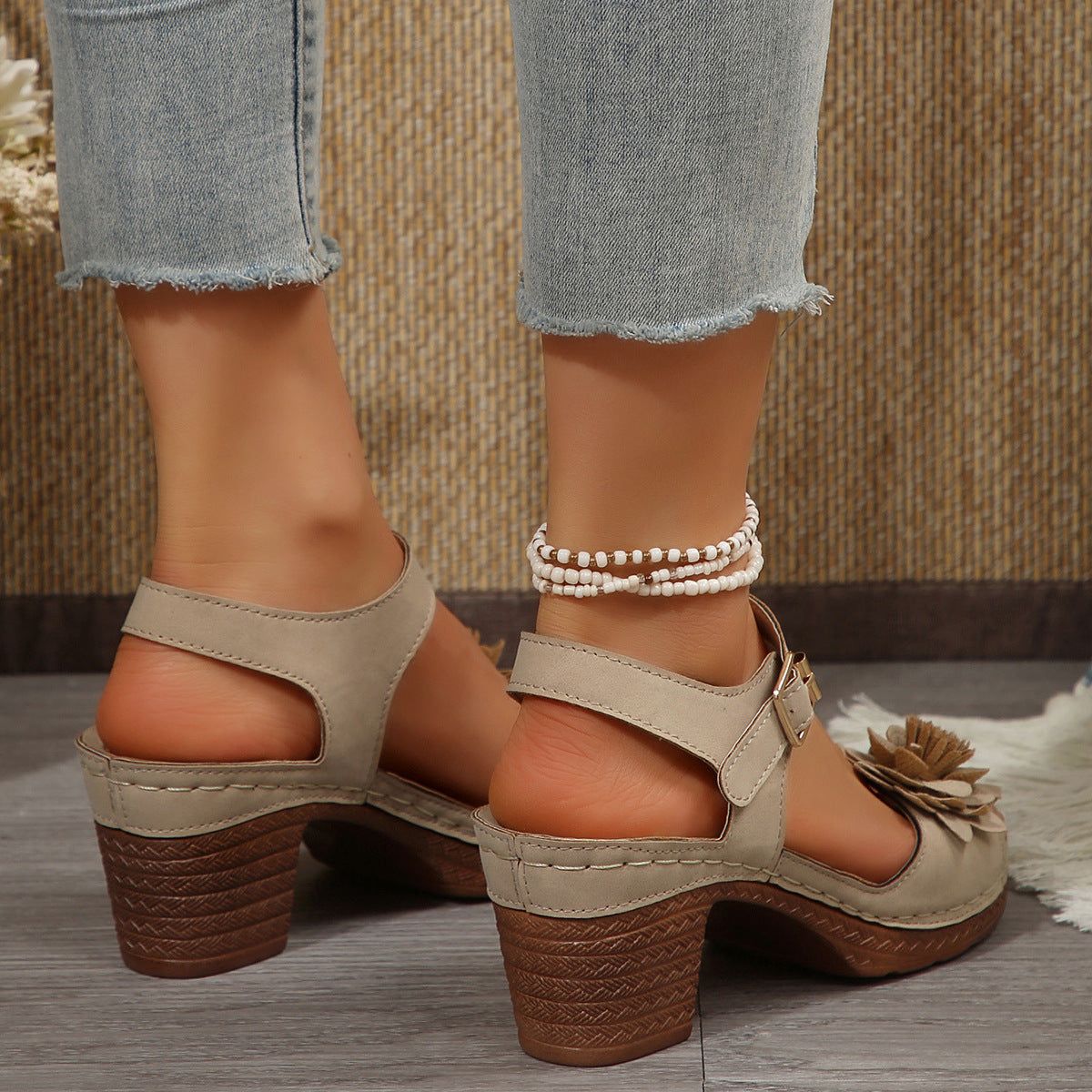 Buy Women's Flowers Chunky Heel Sandals Summer Plus Size Platform Shoes online at DLC Market