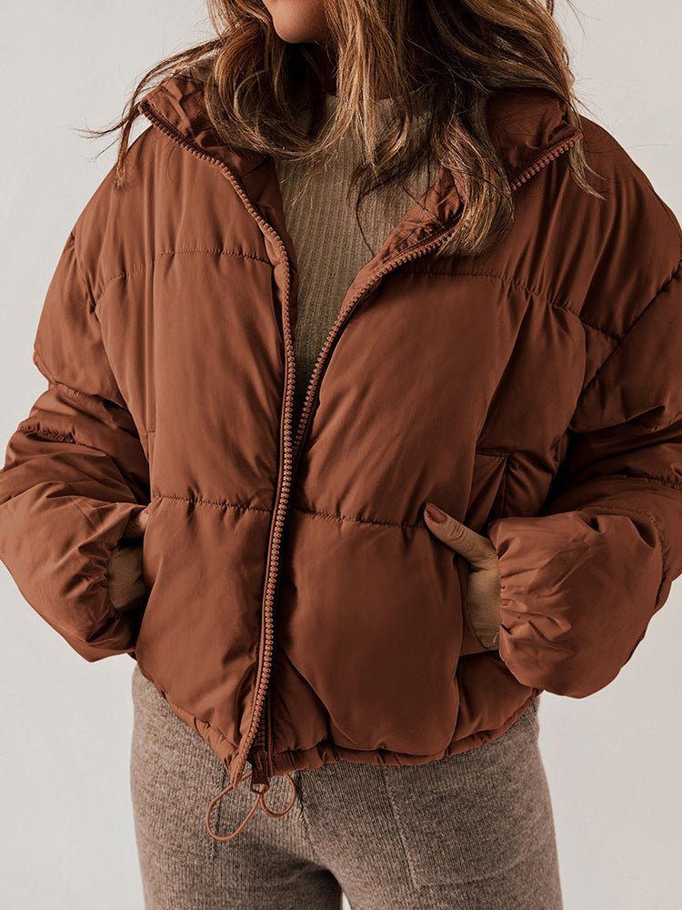 Winter Bread Coat New Thickened All-matching Warm Leisure Solid Color Stand-up Collar Cotton-padded Clothes Women by null