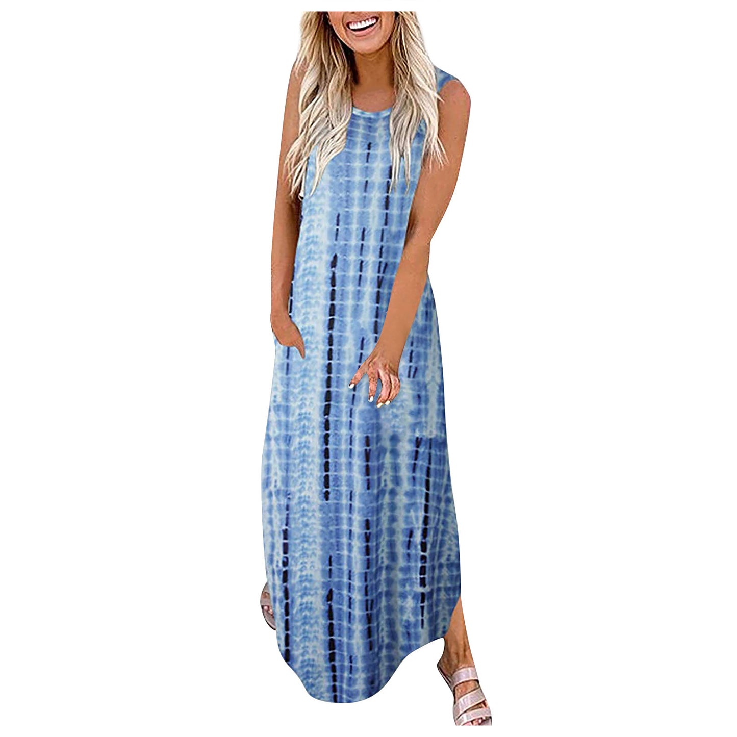 Buy Printed Irregular Hem Sleeveless Sleeve Length Dress online at DLC Market