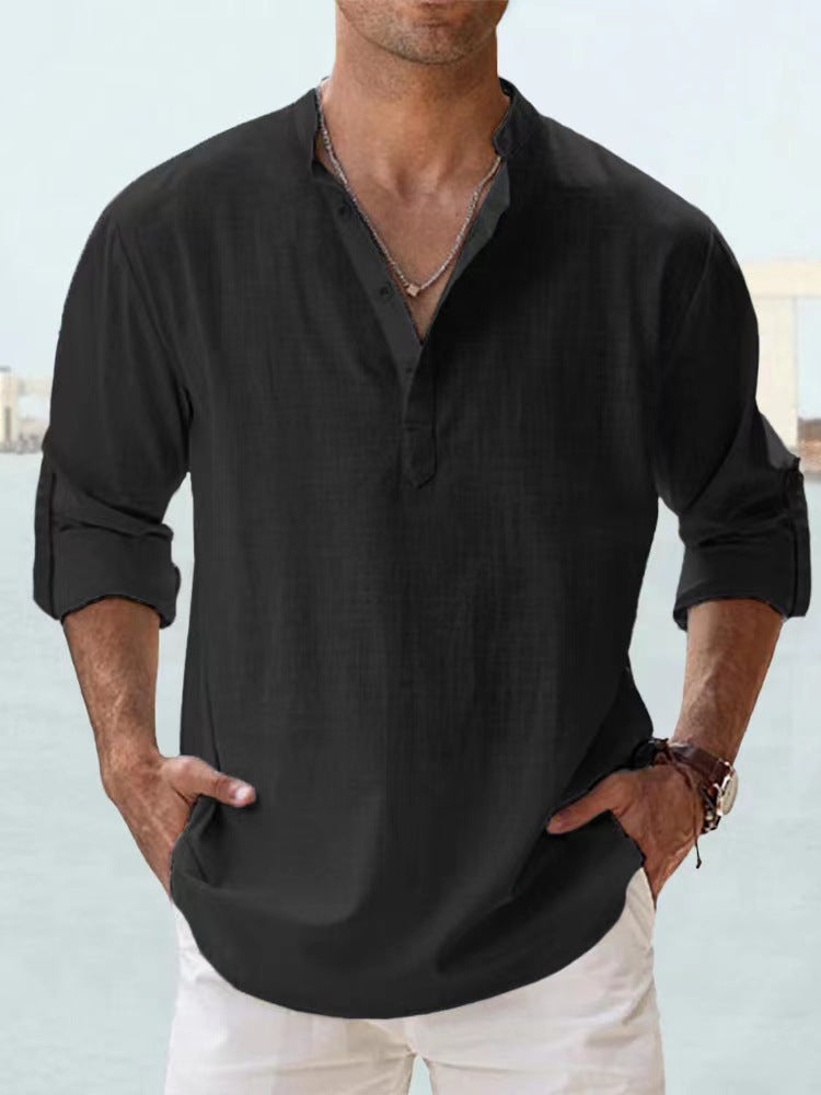 New Men's Casual Blouse Cotton Linen Shirt Loose Tops Long Sleeve Tee Shirt Spring Autumn Casual Handsome Men's Shirts by null