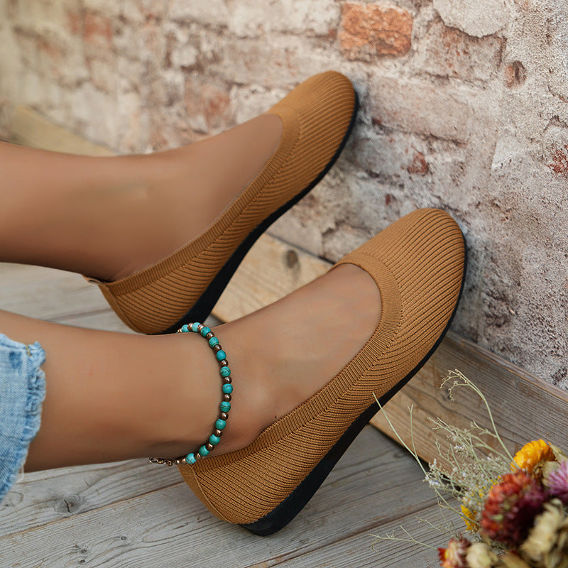 Buy Round Toe Flats Shoes Casual Comfortable Soft Slip On Knit Mesh Shoes For Women online at DLC Market