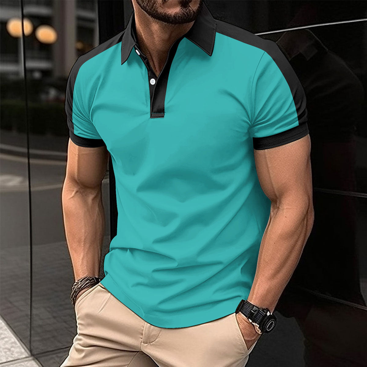 Men's Short Sleeve Business Shirt Summer Casual Polo Shirts by null
