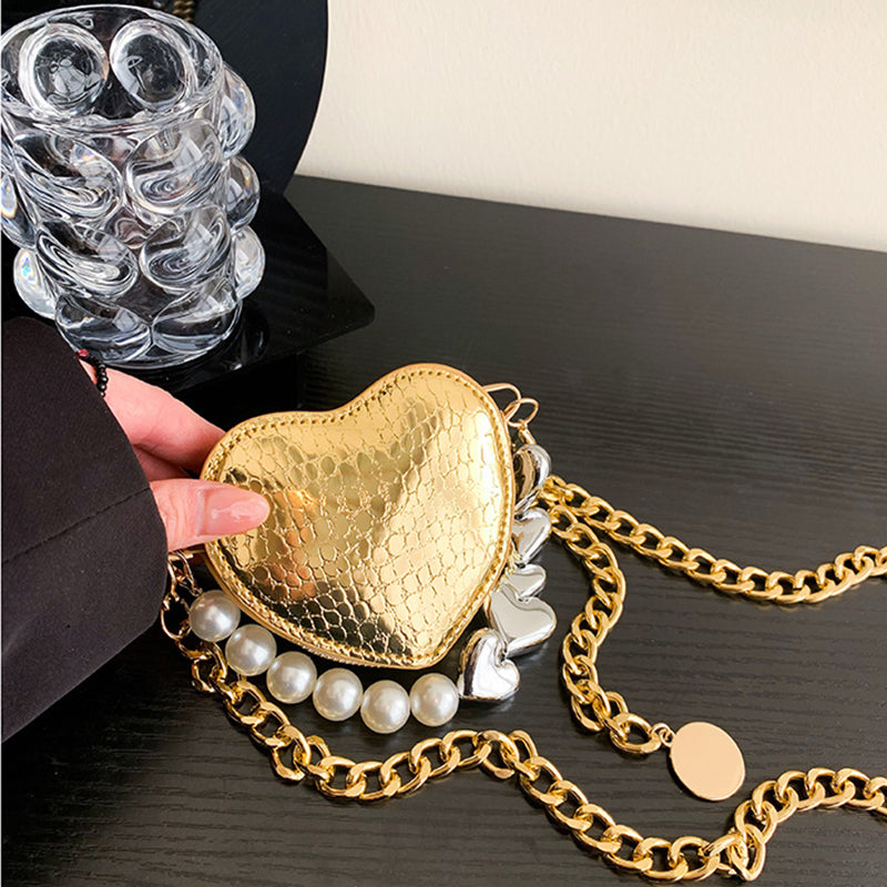 Buy Mini Love-shape Pearls Handbag Fashion Cute Chain Lipstick Bag Women's Bright Candy Color Shoulder Messenger Bag online at DLC Market