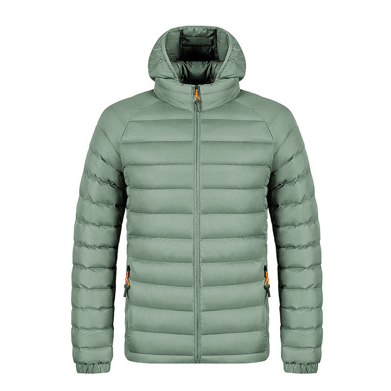 Winter Lightweight Hooded Coat With Pockets Fashion Warm Portable Zipper Jacket For Men Clothing Solid Color Outerwear Tops by null
