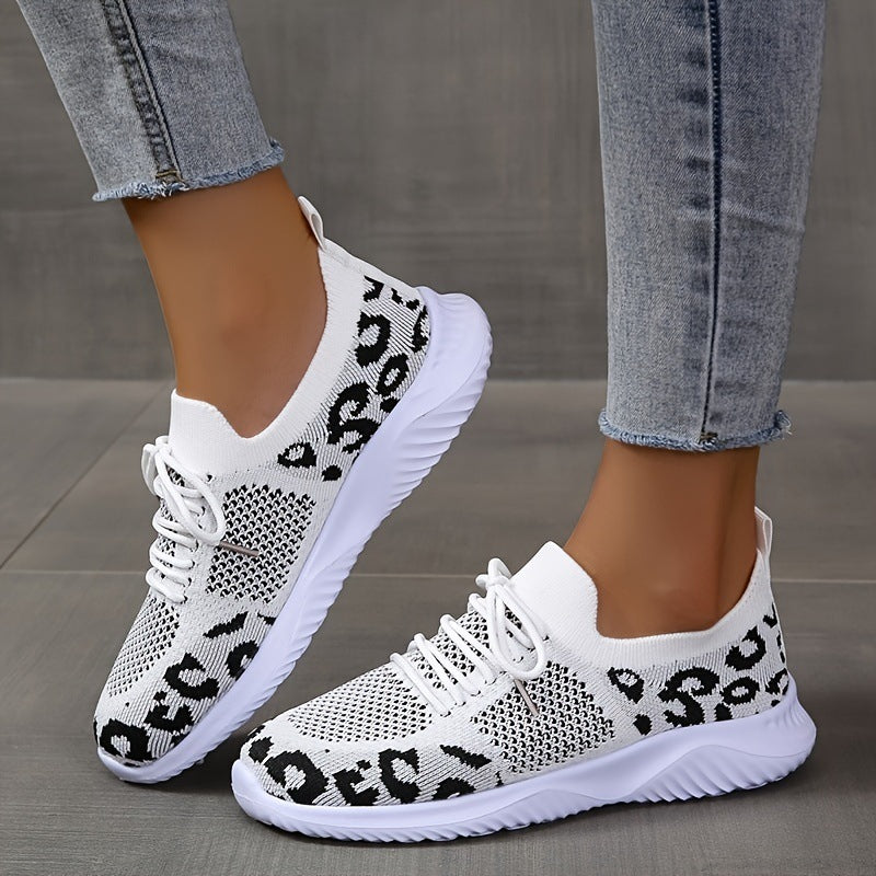 Buy White Shoes Women Leopard Print Lace-up Sneakers Sports online at DLC Market
