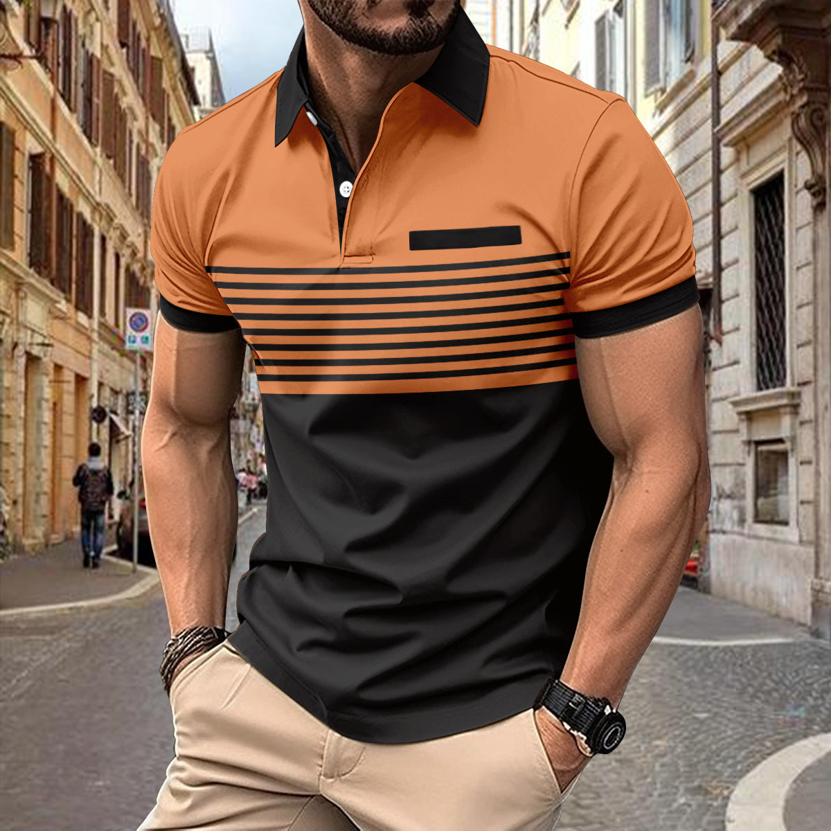 Casual Striped Shirt With Chest Pocket Men Clothing by null