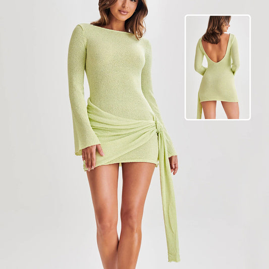 Buy Fashion Slim Long-sleeved Dress Y2K Sexy Hip-hugging V-shaped Backless Short Dresses Womens Clothing online at DLC Market