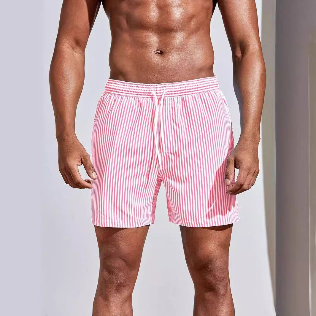 Men's 3D Striped Print Shorts Summer Casual Lightweight Beach Pants by null