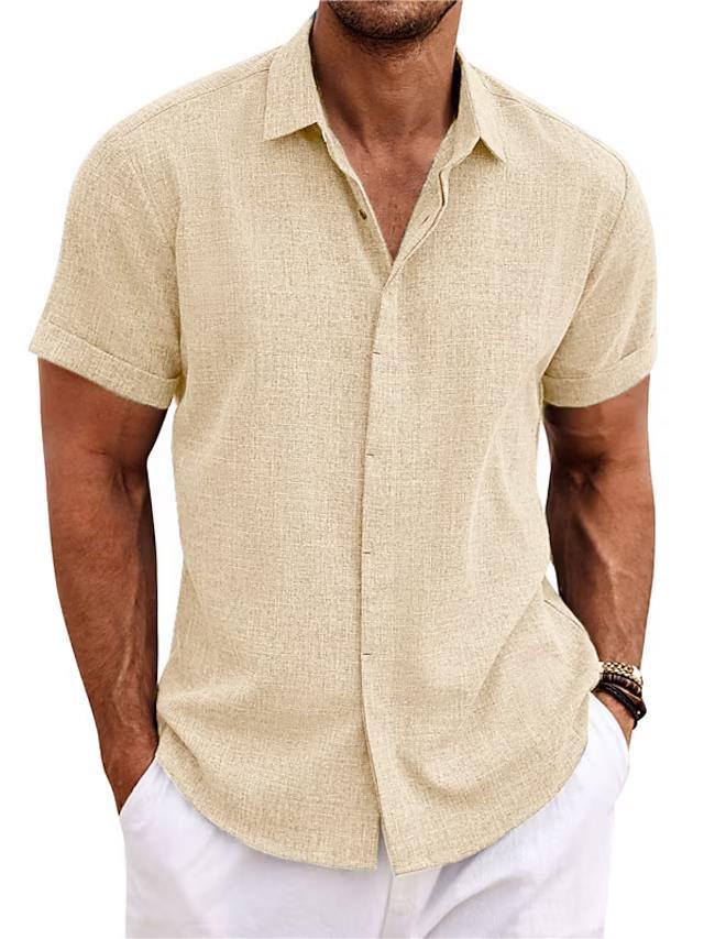 Men's Solid Color Loose Linen Short-sleeved T-shirt by null