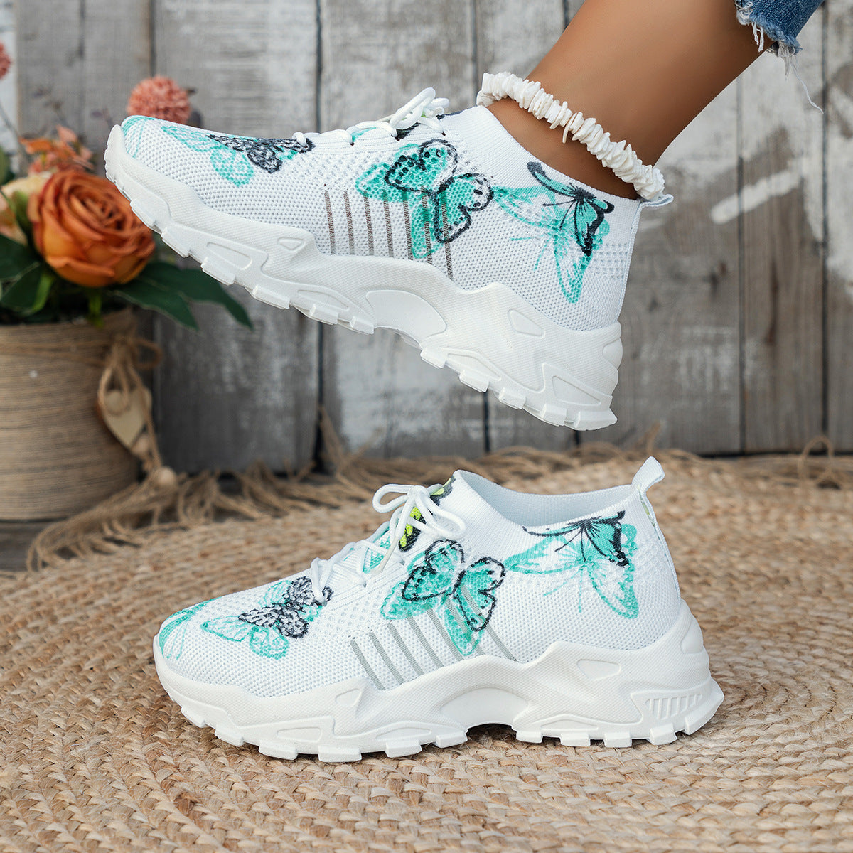Buy Butterfly Print Mesh Sneakers Women's Flat Heel Casual Shoes Fashion Running Jogging Walking Sports Shoes online at DLC Market