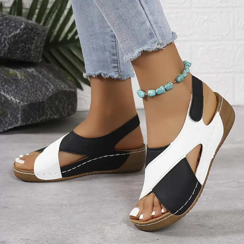 Buy Colorblock-crossed Wedges Sandals Summer Fashion Fish Mouth Platform Roman Shoes For Women online at DLC Market