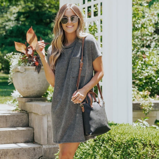 Buy Striped Short Sleeve Pocket Dress Women online at DLC Market