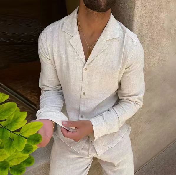 Casual Long-sleeved Suits Fashion Lapel Single-breasted Shirt Top And Slim-fit Trousers Men Clothing by null