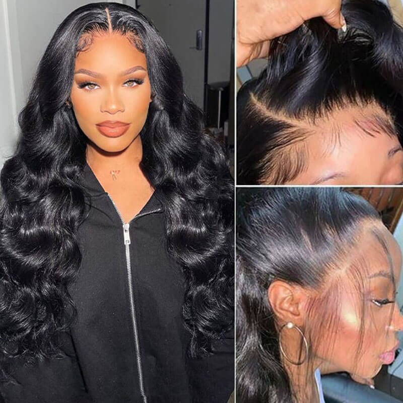 4x6 Lace Closure Wig Human Hair Natural Color Body Wave by null