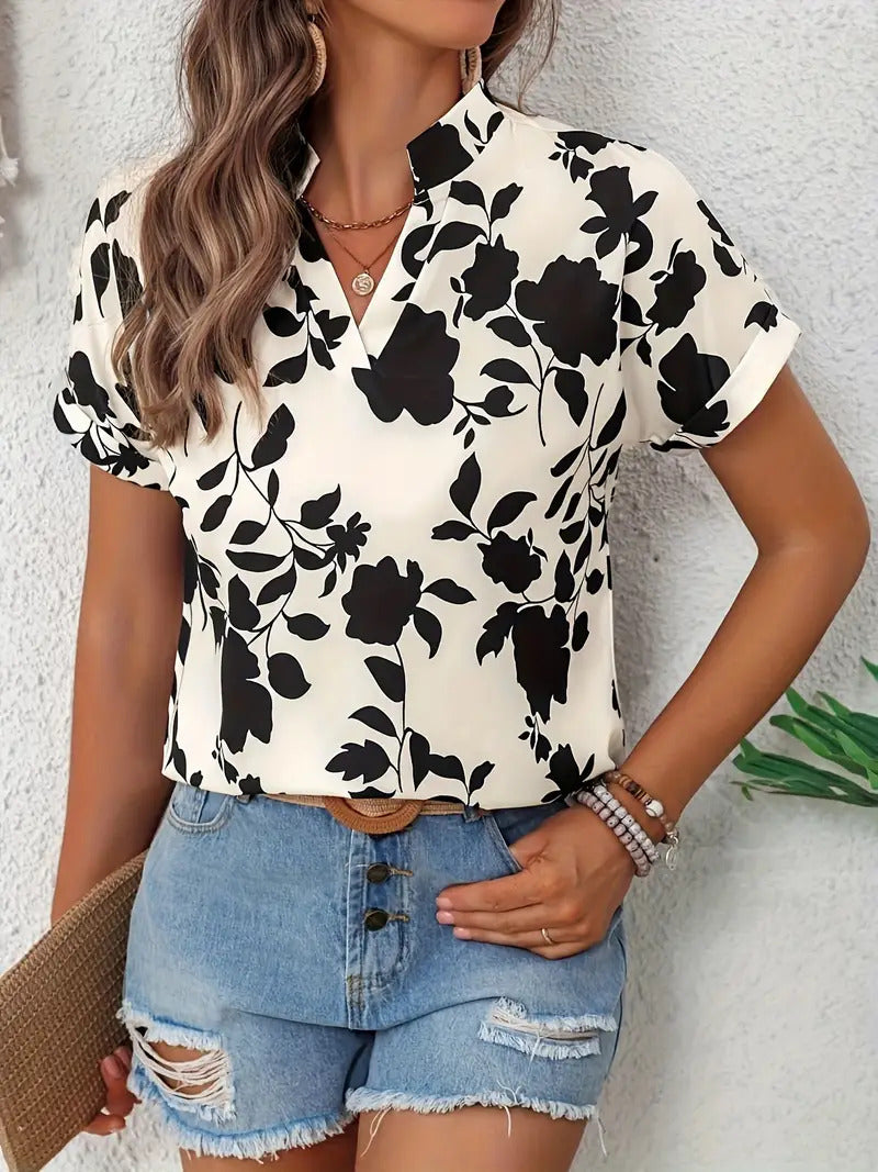 Buy V-neck Short-sleeved T-shirt Slimming Dress Versatile Simple Top Trendy Stand Collar online at DLC Market