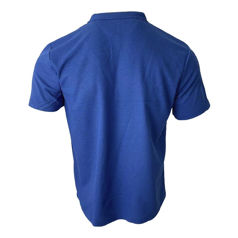 INS Waffle Lapel Short-sleeved T-shirt Summer Fashion Solid Color V-neck Polo Shirt Tops Men's Clothing by null