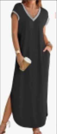 Buy Women's Summer Short Sleeve Maxi Dress V Neck Split Loose Casual Beach Long Dresses online at DLC Market