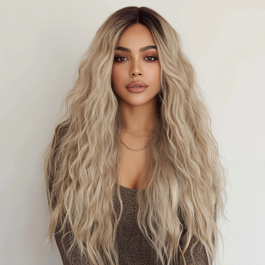 European And American Fashion T-shaped Lace Front Wig Gray Gradient Wavy Curly Hair Wig For Women SM9017 by null