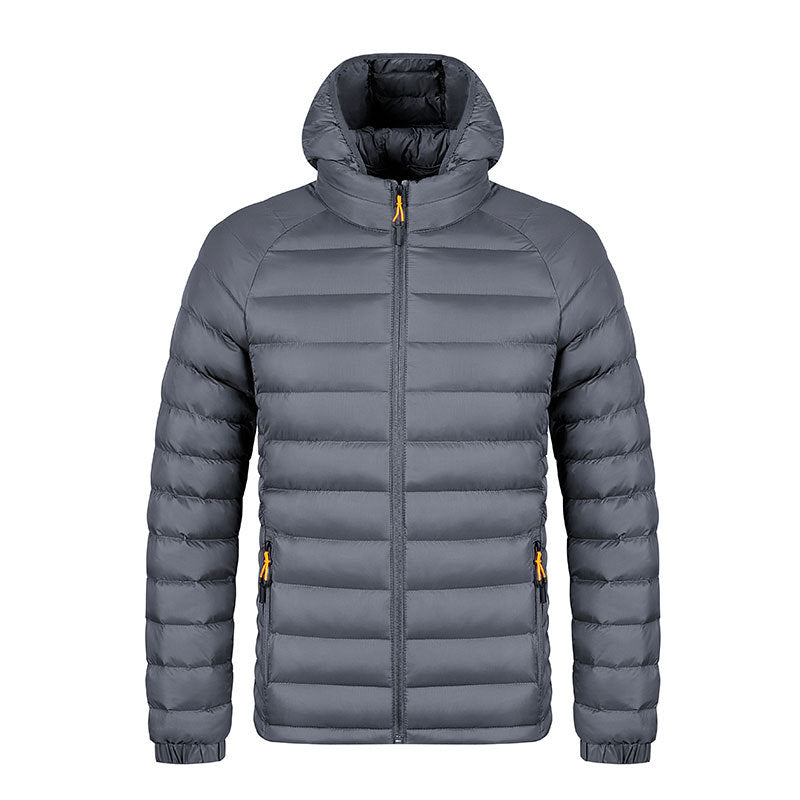 Winter Lightweight Hooded Coat With Pockets Fashion Warm Portable Zipper Jacket For Men Clothing Solid Color Outerwear Tops by null
