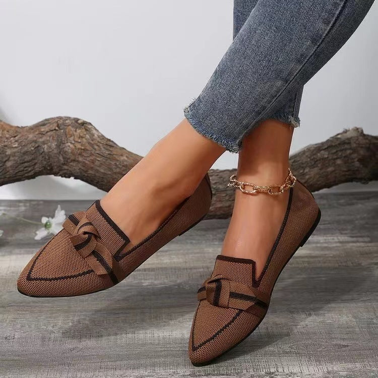 Buy Fashion Pointed Toe Bow Flat Shoes For Women Lying Woven Slip-on Breathable Shoes Summer online at DLC Market