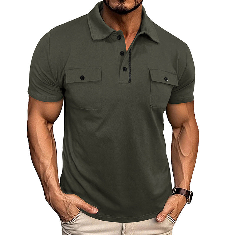 Summer Lapel Button Polo Shirt With Pockets Outdoor Fashion Short Sleeve Tops For Men Clothing by null
