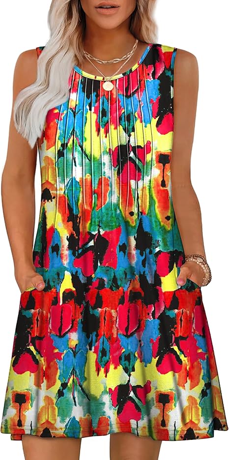 Buy Loose Beach Vacation Casual Round Neck Sleeveless Vest Dress online at DLC Market