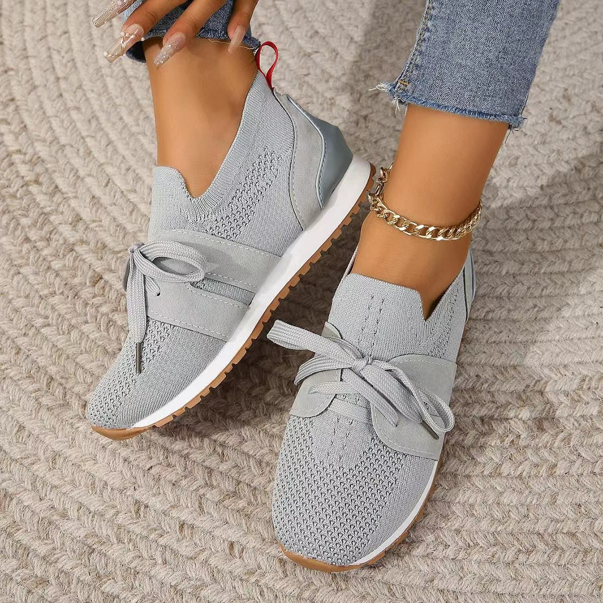 Buy New Lace Up Mesh Flats Shoes For Women Breathable Casual Breathable Walking Wedges Shoes online at DLC Market