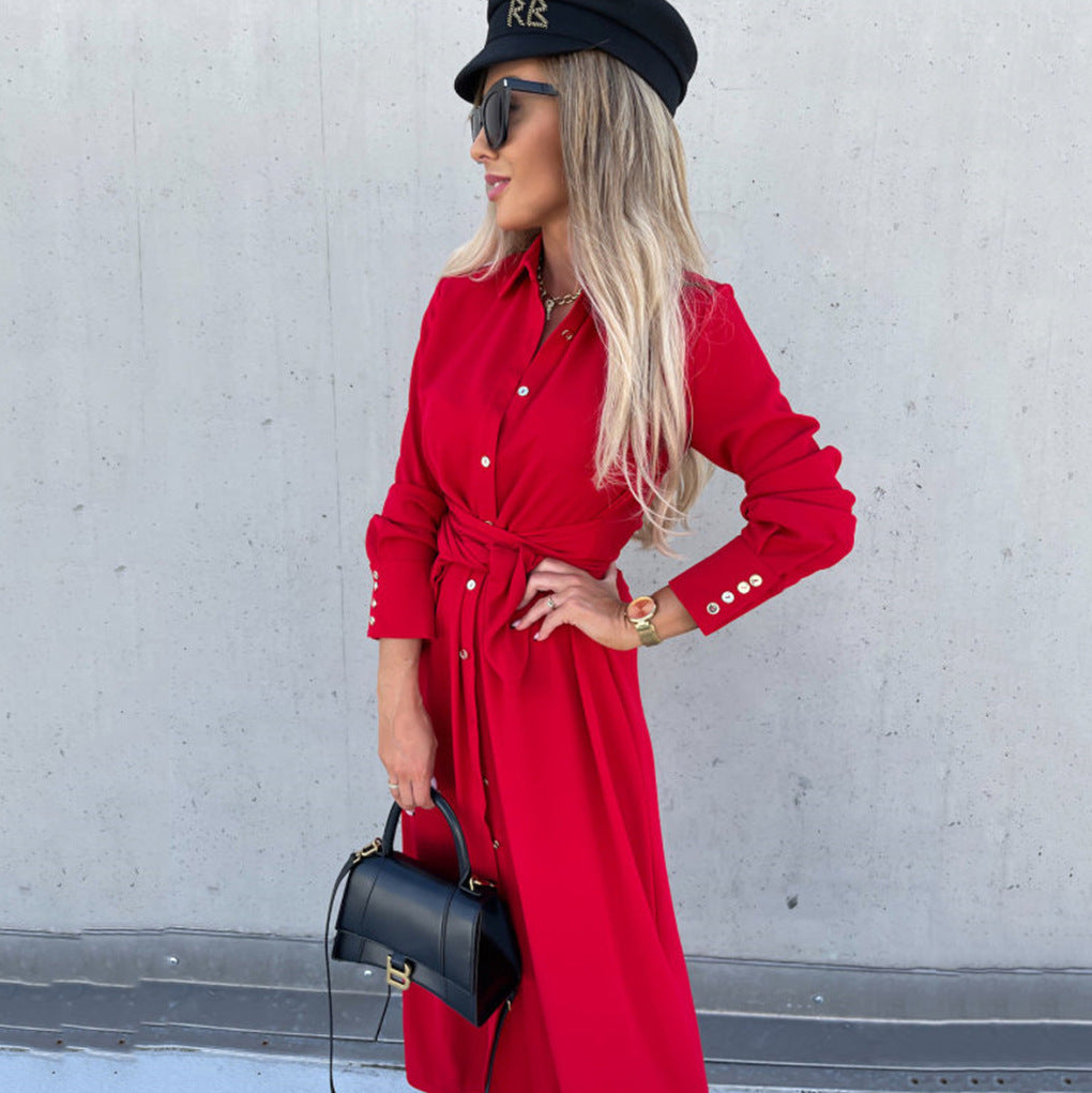 Buy Women's Clothing Autumn And Winter Color Cardigan Long Sleeve Big Hem Dress online at DLC Market